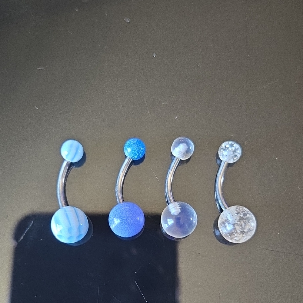 Blue and Clear Curved Barbell Navel Jewelry